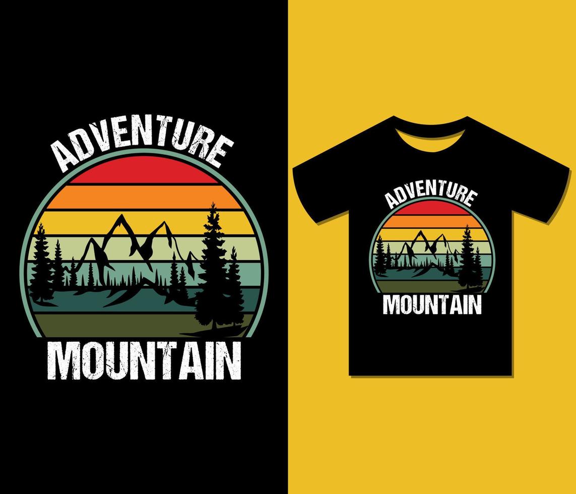 diseño de camisetas de montaña de aventura. listo para imprimir para ropa, afiche, vibraciones, subida, silueta, ilustración. camiseta moderna, de moda, arte, tipografía, vector de camiseta retro.