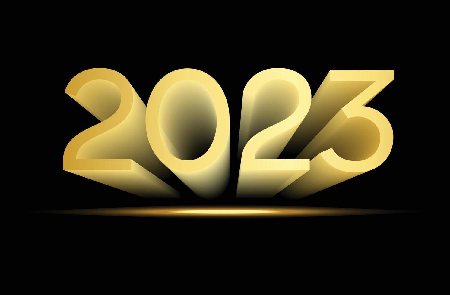 hermoso texto dorado feliz año nuevo 2023 estilo 3d vector