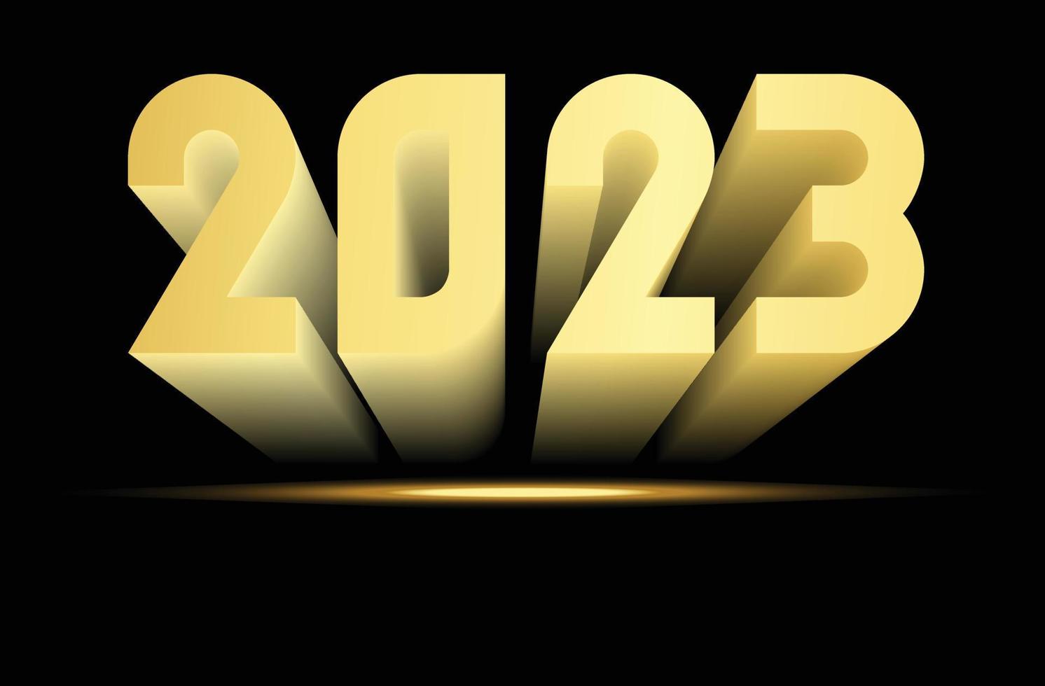 hermoso texto dorado feliz año nuevo 2023 estilo 3d vector