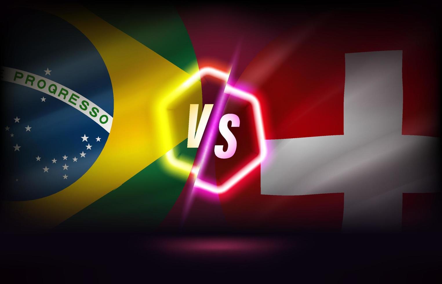 Brazil versus Switzerland game template. 3d vector illustration with neon effect