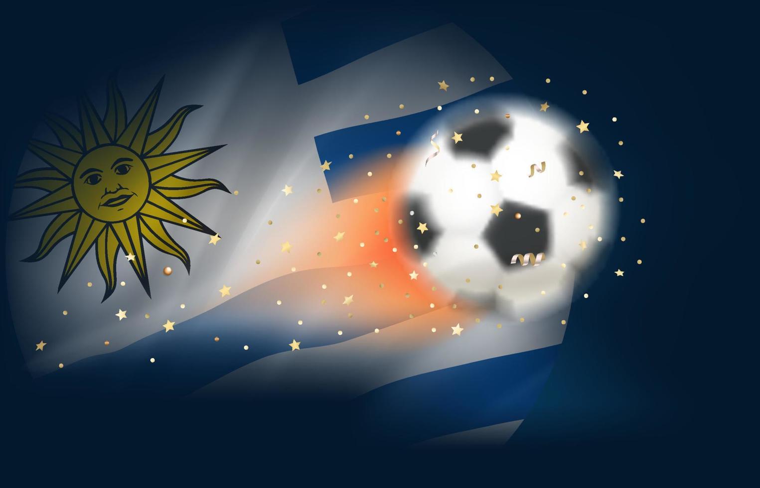 pelota de fútbol voladora con bandera de uruguay. ilustración vectorial 3d vector