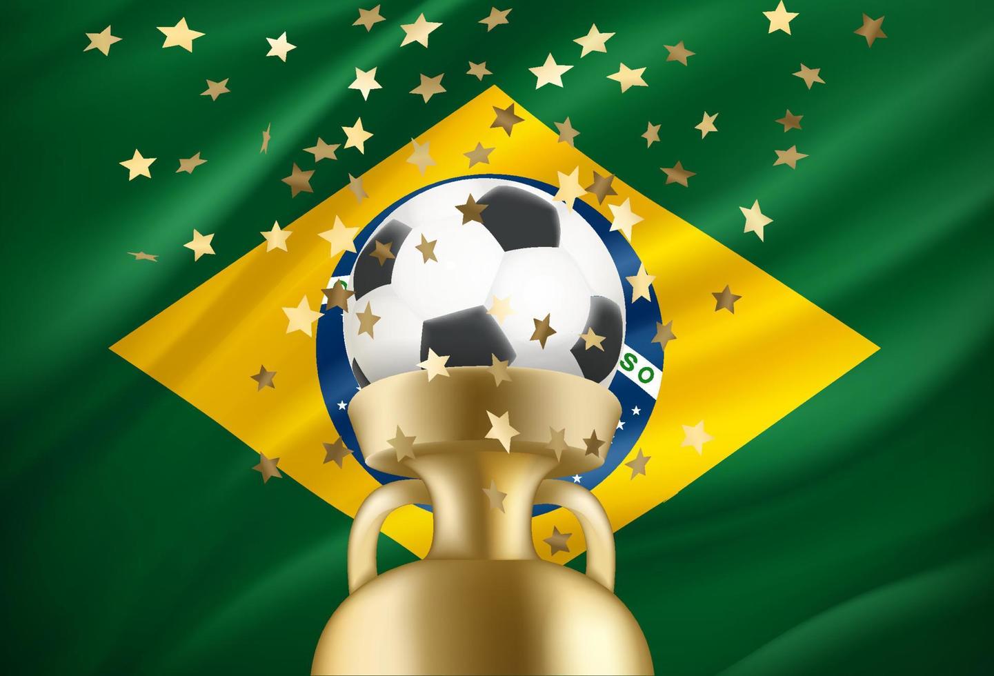 Brasil es el ganador del juego. balón de fútbol con premio dorado y bandera nacional. ilustración vectorial 3d vector