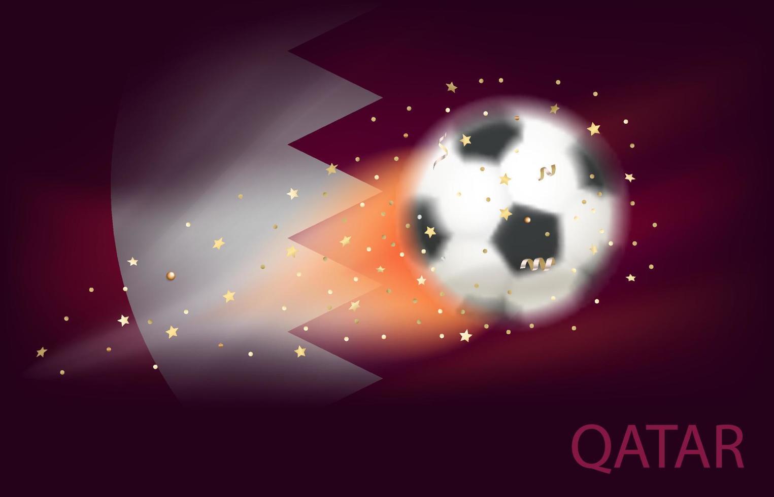 Flying soccer ball with Qatar flag. 3d vector illustration