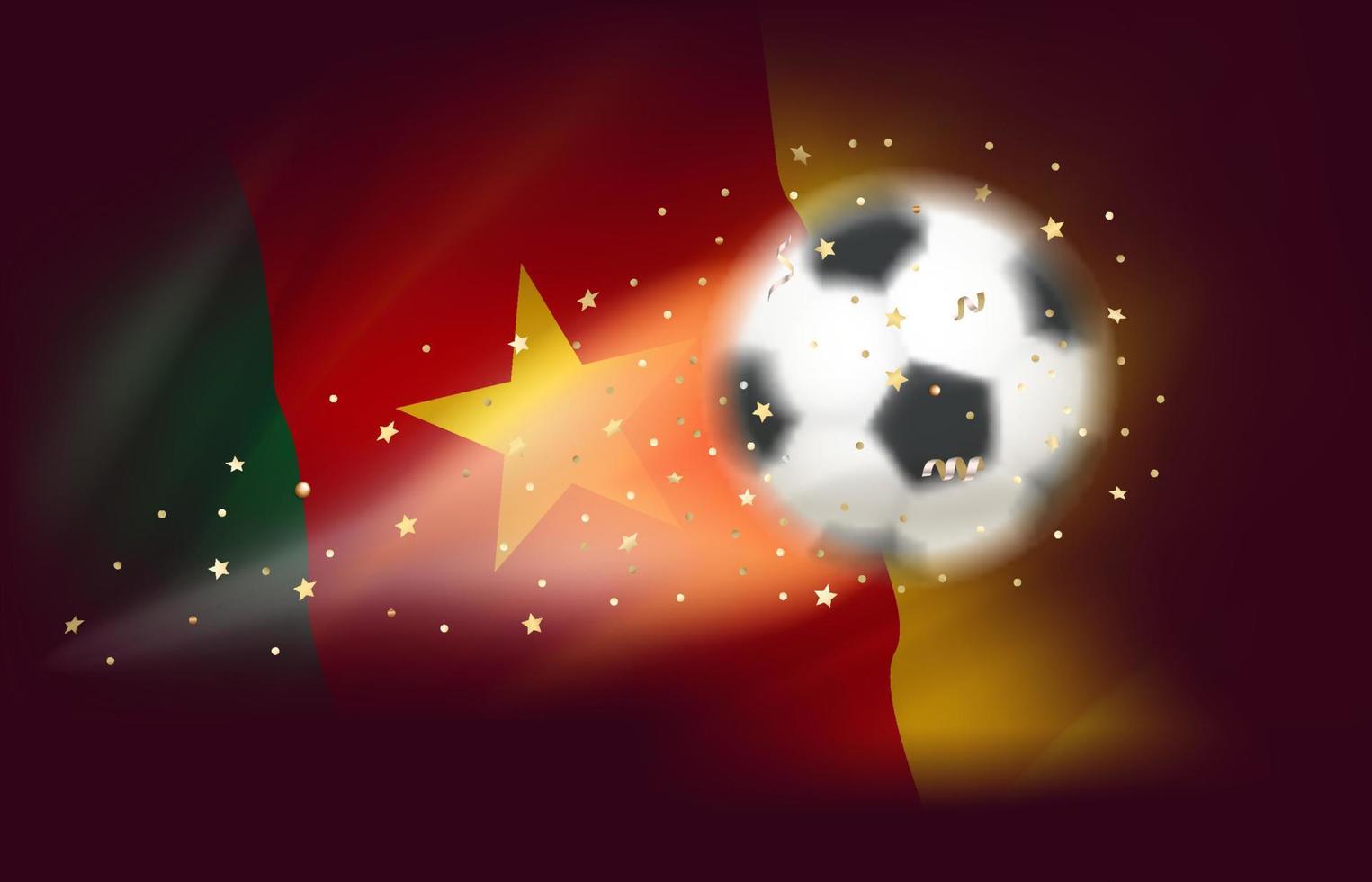 Flying soccer ball with flag of Cameroon. 3d vector illustration
