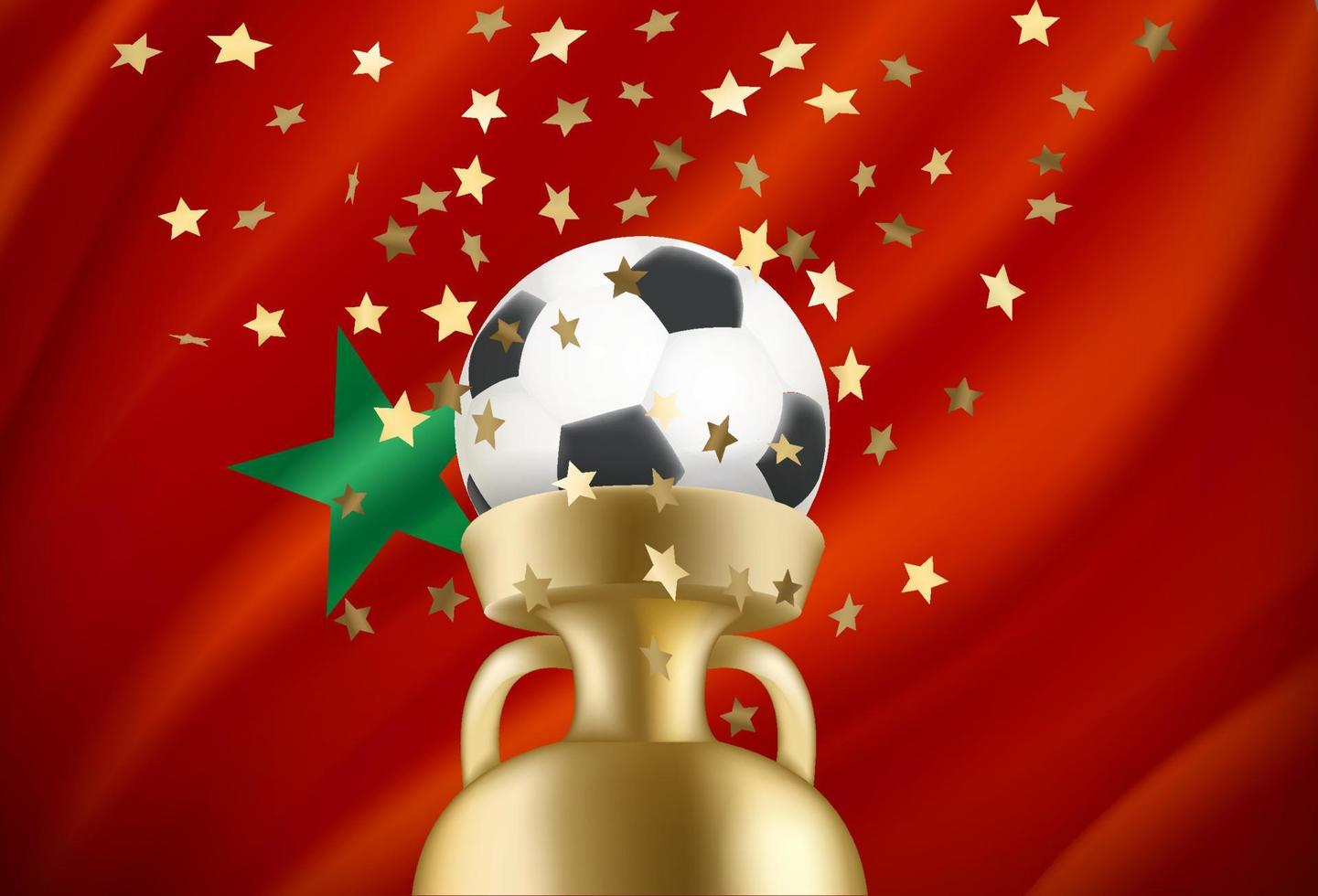 Morocco is the winner of the game. Soccer ball with golden prize and national flag. 3d vector illustration