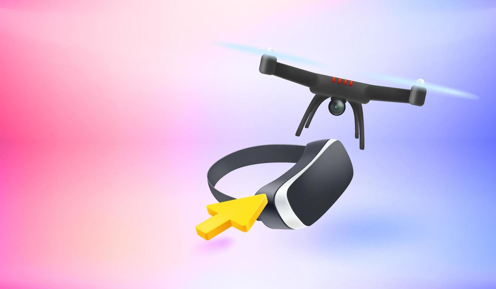 Modern drone with mask. 3d vector banner with copy space