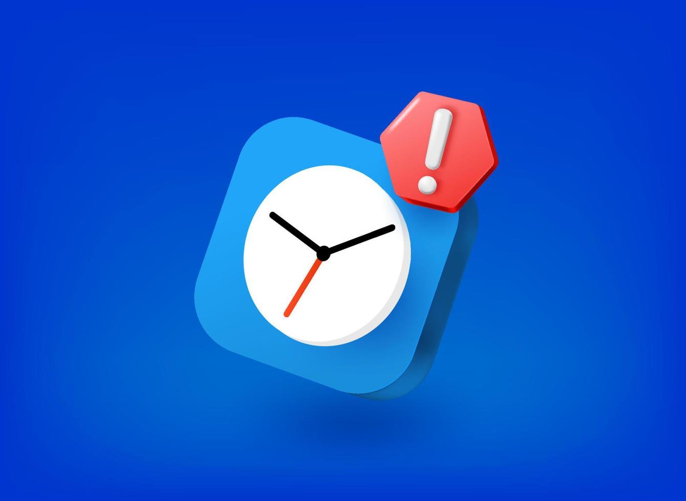 icono de reloj con pictograma de signo de exclamación. ilustración vectorial 3d vector