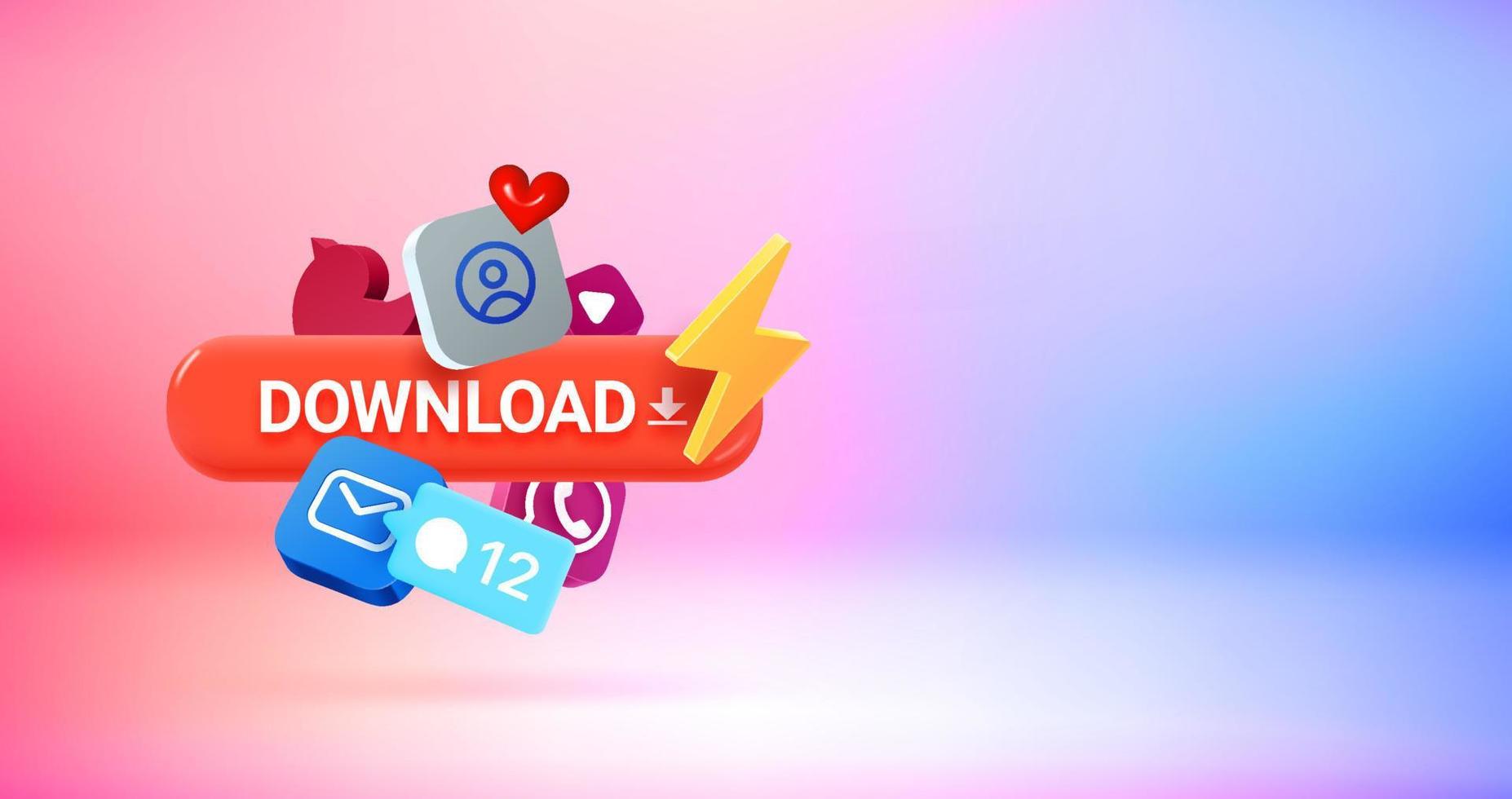 Downloading new applications concept. Vector 3d banner with copy space