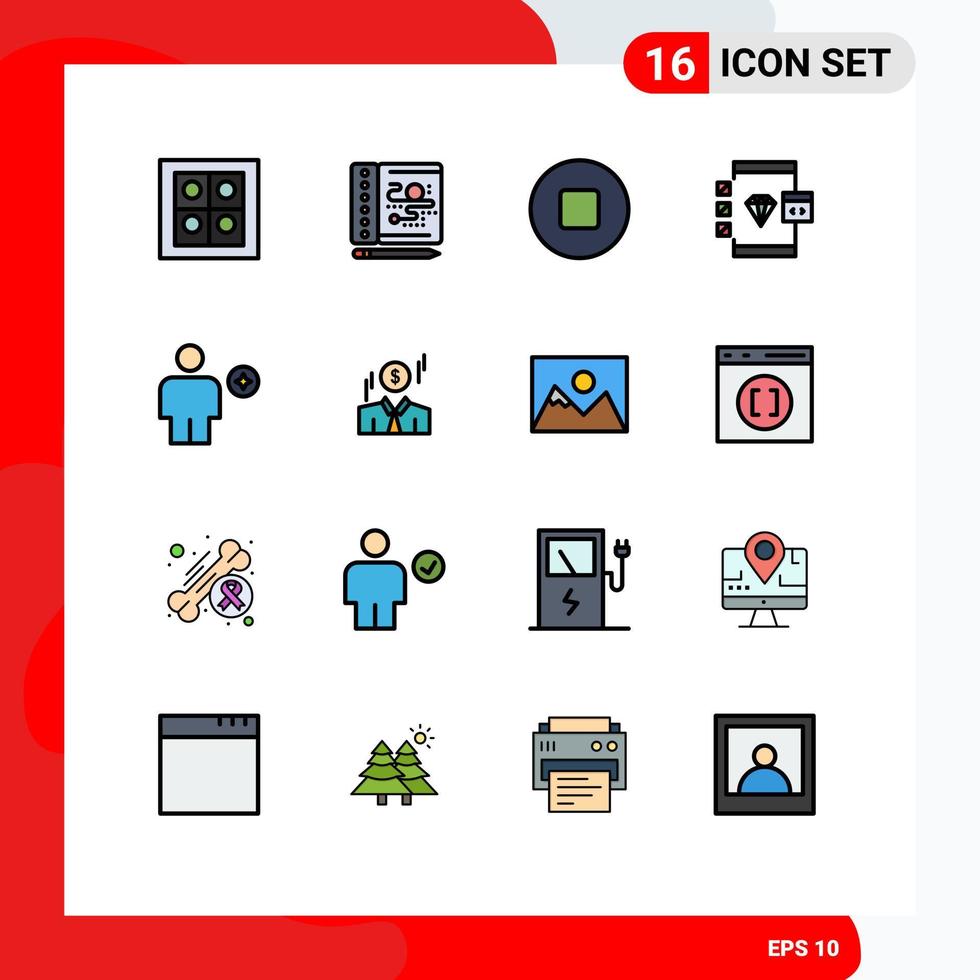 Flat Color Filled Line Pack of 16 Universal Symbols of human booked app body development Editable Creative Vector Design Elements