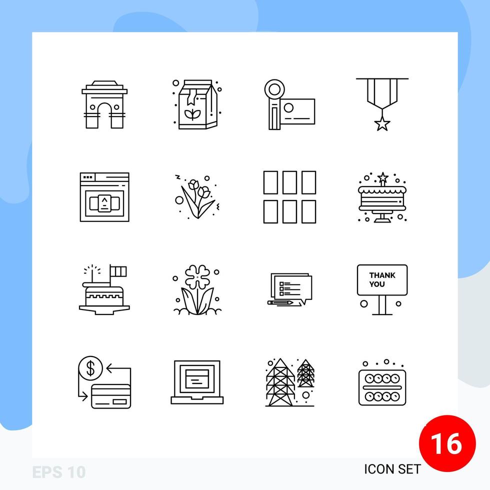 Modern Set of 16 Outlines Pictograph of decoration video camera box recording digital camera Editable Vector Design Elements