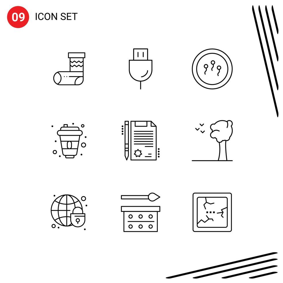 Universal Icon Symbols Group of 9 Modern Outlines of certificate paris technology drink laboratory Editable Vector Design Elements