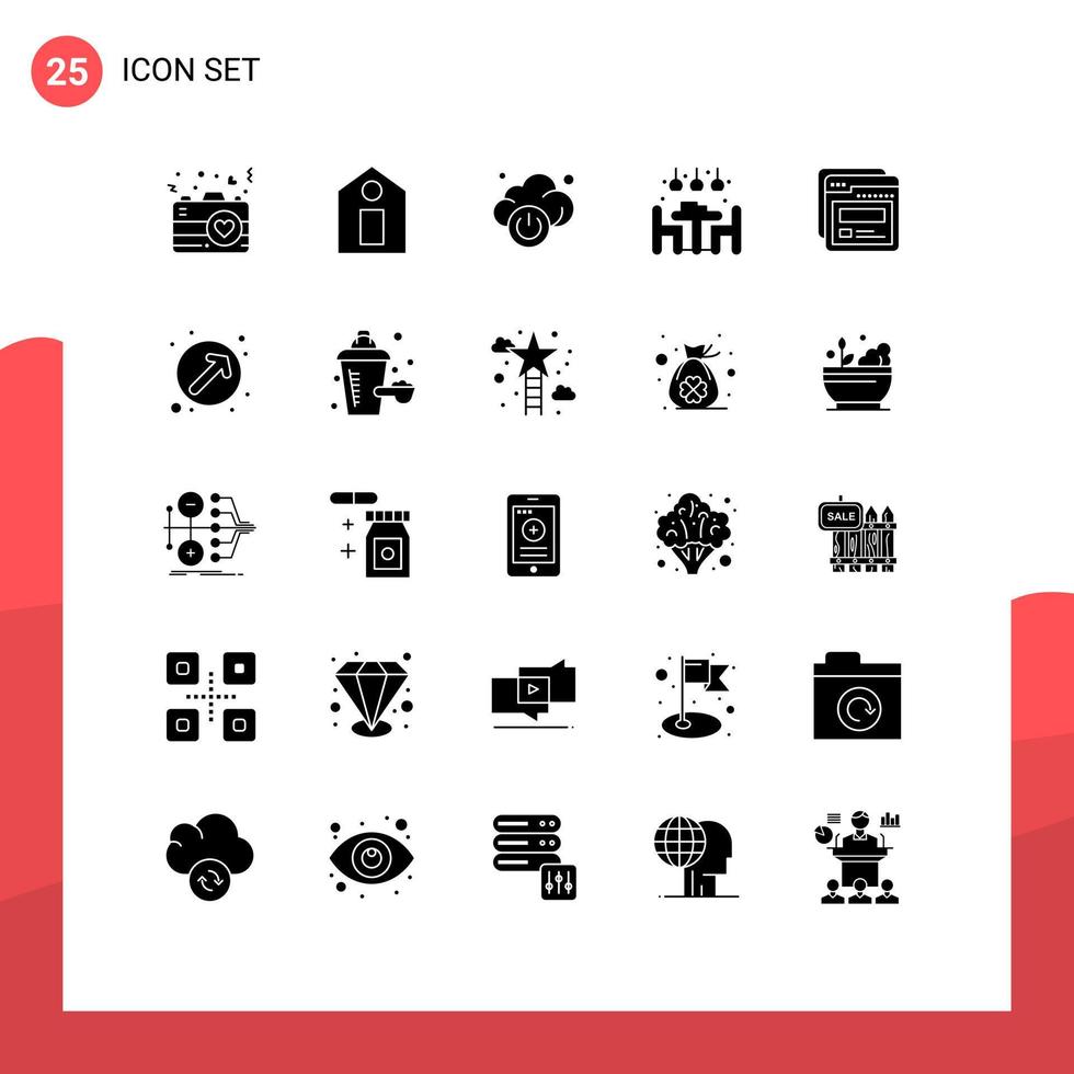 Group of 25 Modern Solid Glyphs Set for help template power page light Editable Vector Design Elements