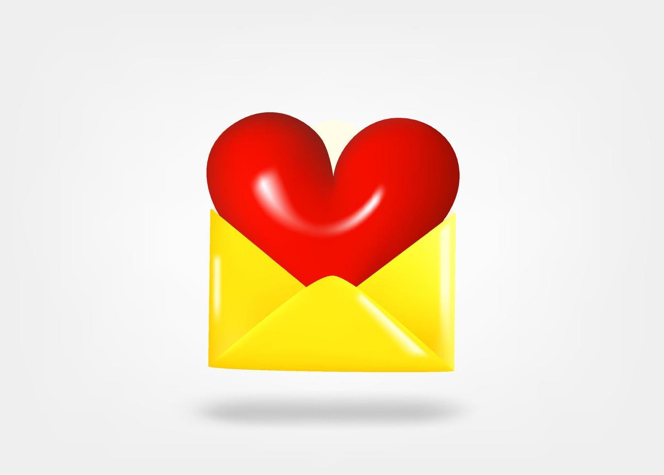 Paper envelope with red heart. Mailing with love concept. 3d vector illustration