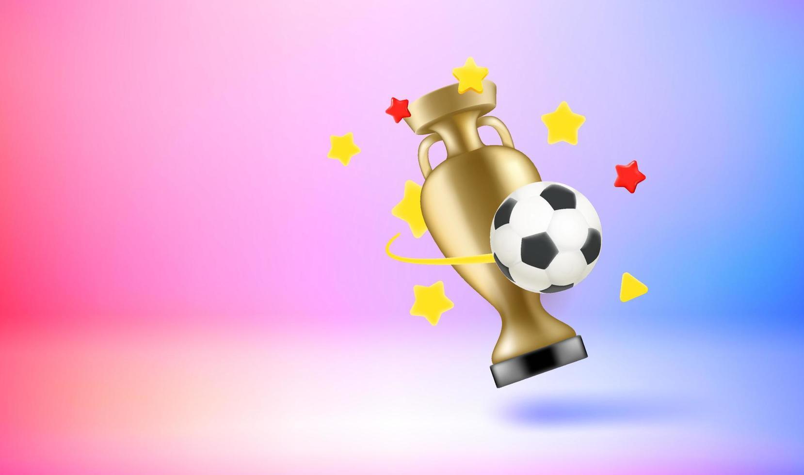 concepto de ganador de la copa del campeonato de fútbol. banner vectorial 3d con espacio de copia vector