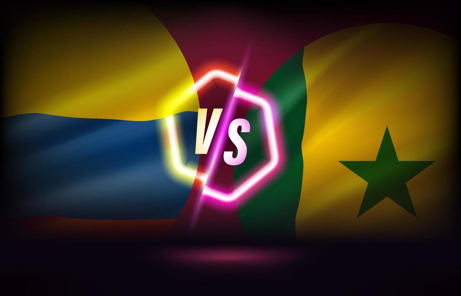 Equador versus Senegal game template. 3d vector illustration with neon effect