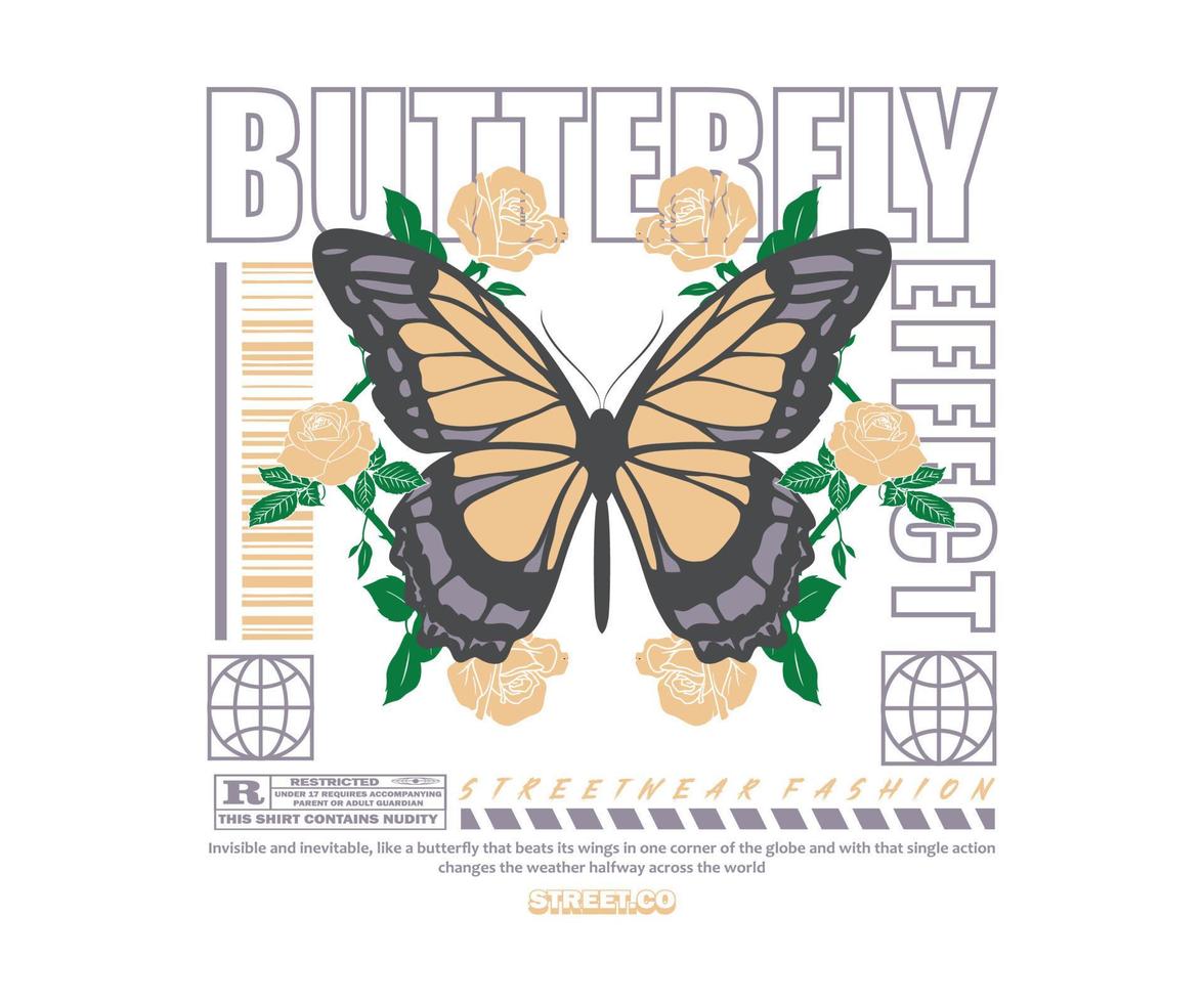 butterfly effect aesthetic graphic design for creative clothing, for streetwear and urban style t-shirts design, hoodies, etc vector