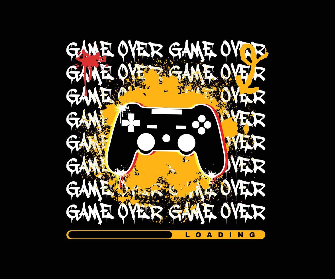 juego sobre texto de eslogan grunge con controlador de palo de playstation. diseño de ilustraciones vectoriales para gráficos de moda, estampados de camisetas, etc. vector