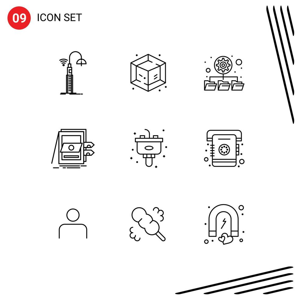 Pictogram Set of 9 Simple Outlines of garbage files database system accounting Editable Vector Design Elements