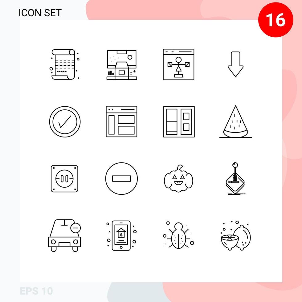 Universal Icon Symbols Group of 16 Modern Outlines of download arrows room arrow flowchart Editable Vector Design Elements