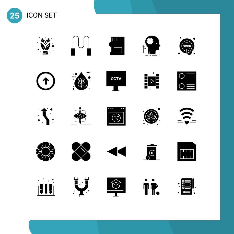 Editable Vector Line Pack of 25 Simple Solid Glyphs of eu security storage brainstorming thinking Editable Vector Design Elements