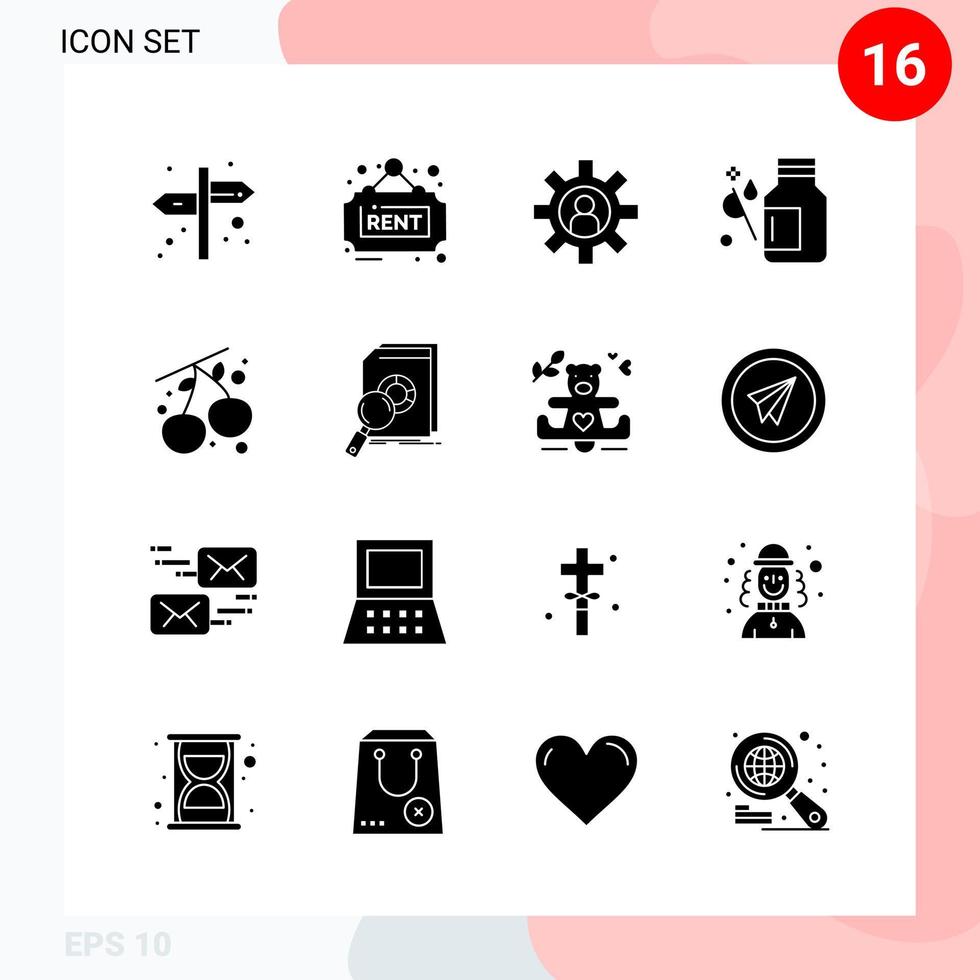 Vector Pack of 16 Icons in Solid Style Creative Glyph Pack isolated on White Background for Web and Mobile Creative Black Icon vector background