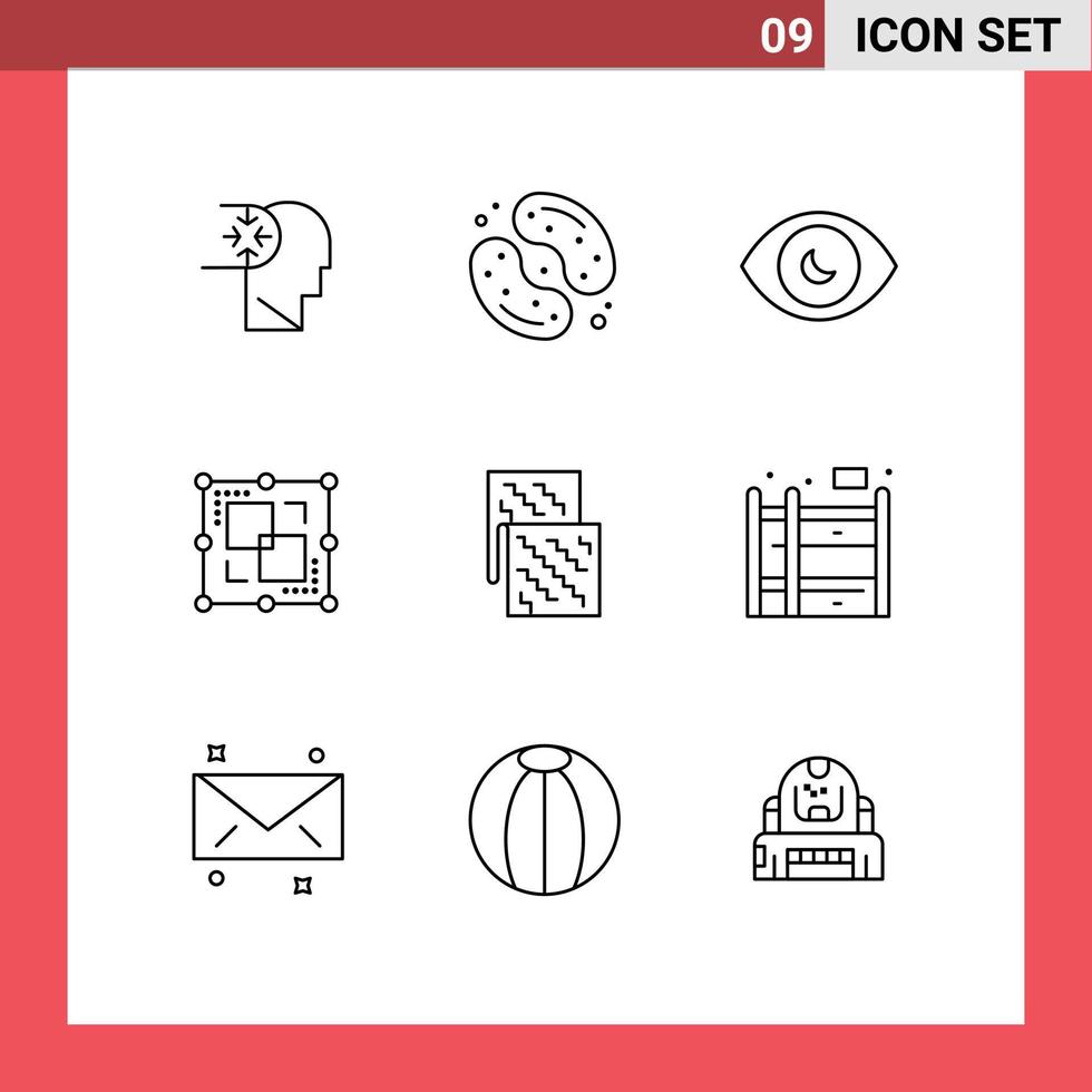 Stock Vector Icon Pack of 9 Line Signs and Symbols for cloth intersect jelly been drawing view Editable Vector Design Elements