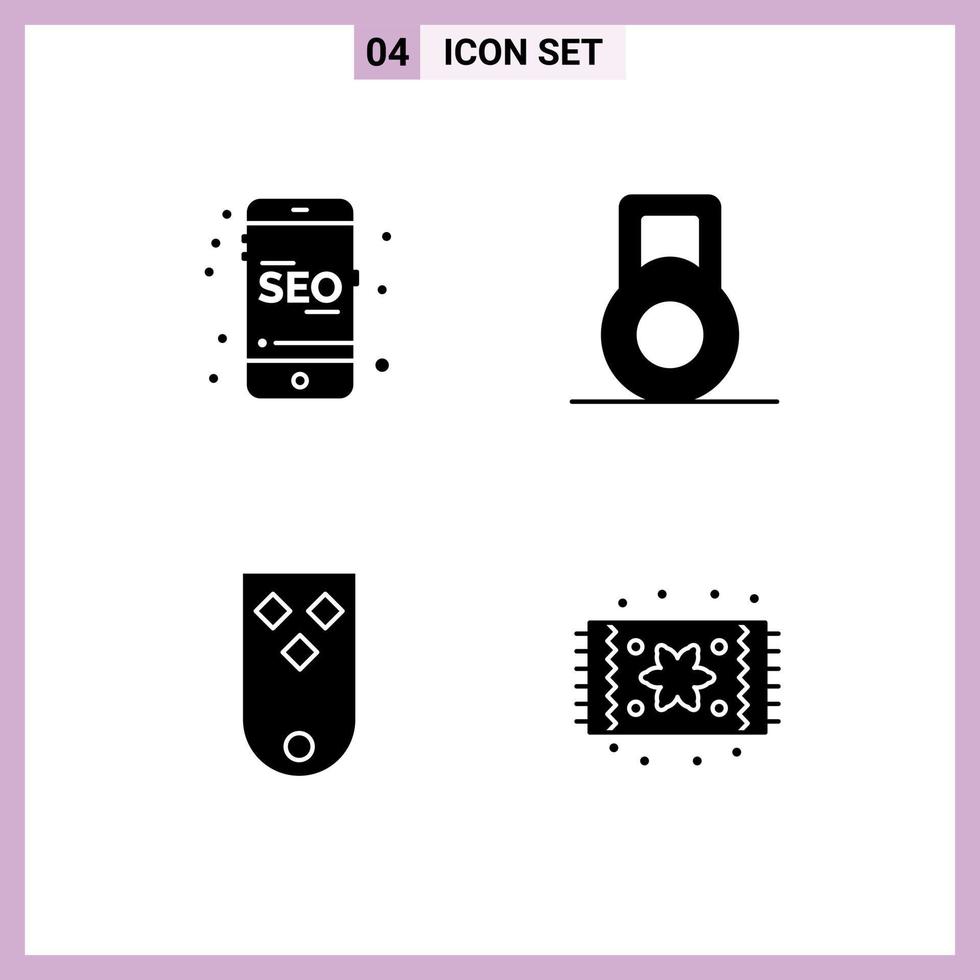 Group of 4 Modern Solid Glyphs Set for mobile three online insignia furnishing Editable Vector Design Elements