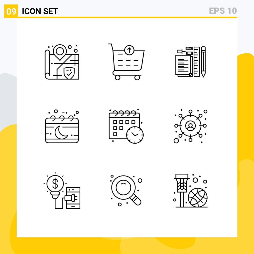 Outline Pack of 9 Universal Symbols of date moon pen month chinese Editable Vector Design Elements