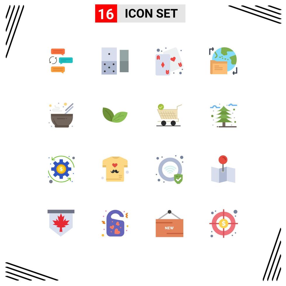conjunto de pictogramas de 16 colores planos simples de carpeta de tazón dominó juego mundial paquete editable de elementos creativos de diseño de vectores