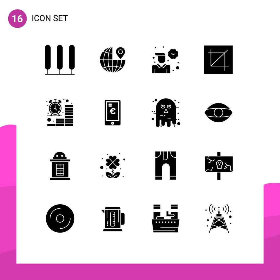 16 User Interface Solid Glyph Pack of modern Signs and Symbols of coins business time tool interface Editable Vector Design Elements