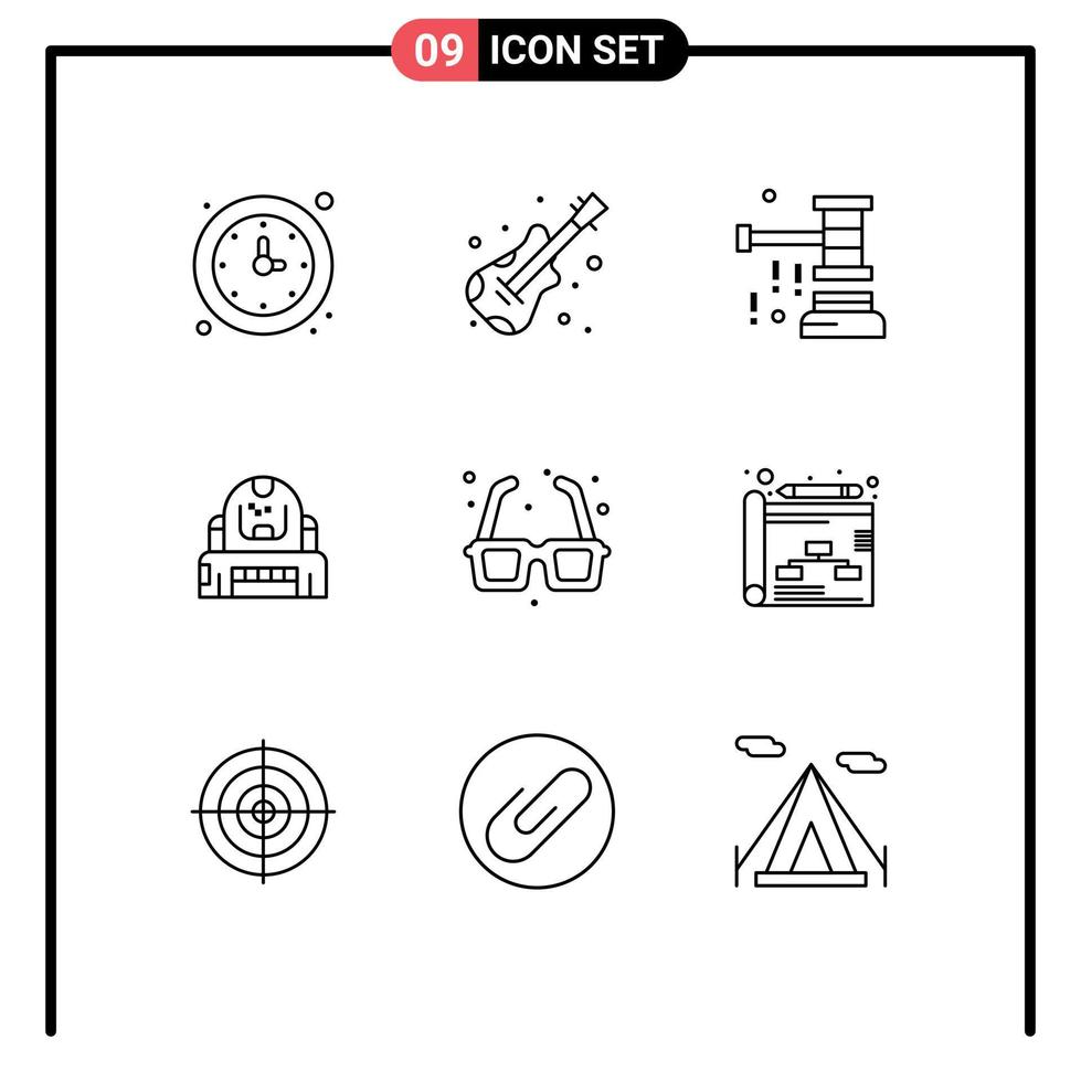 9 Outline concept for Websites Mobile and Apps protection explorer auction cosmonaut valentine Editable Vector Design Elements