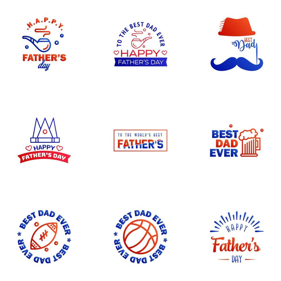 Happy Fathers Day 9 Blue and red Vector Element Set Ribbons and Labels Editable Vector Design Elements