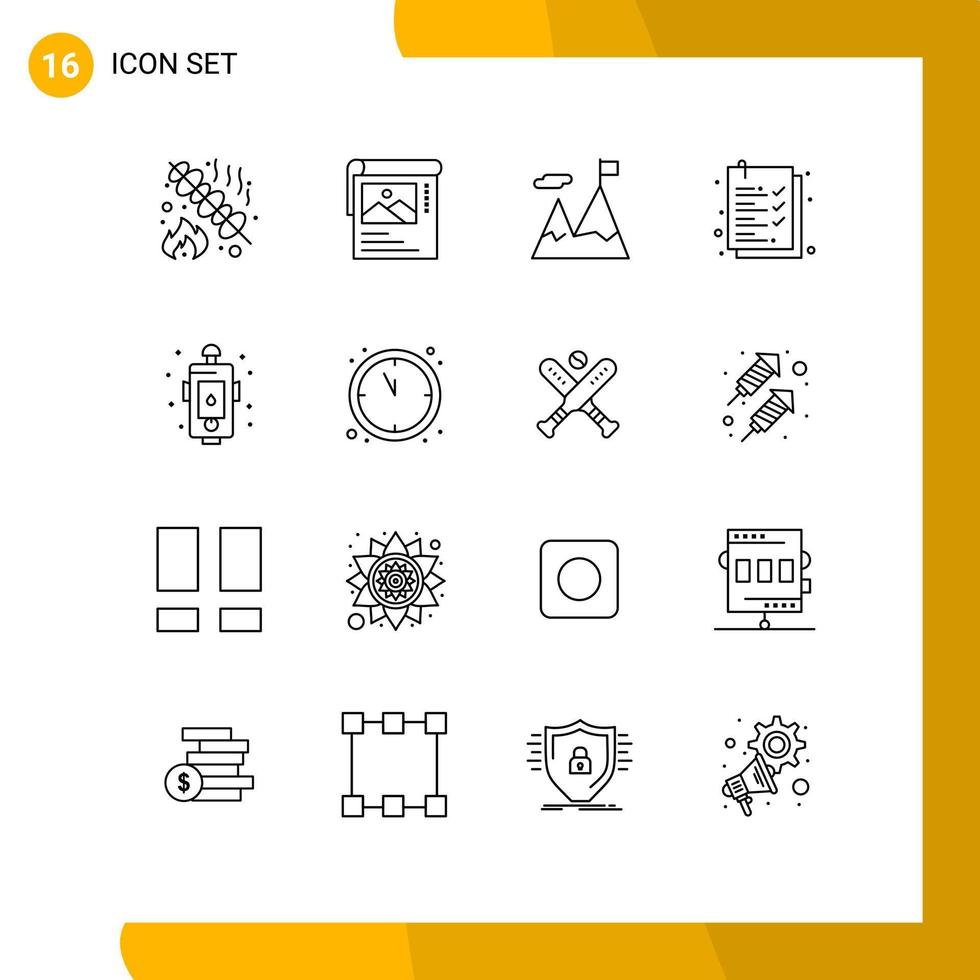 User Interface Pack of 16 Basic Outlines of design city accomplished list check list Editable Vector Design Elements