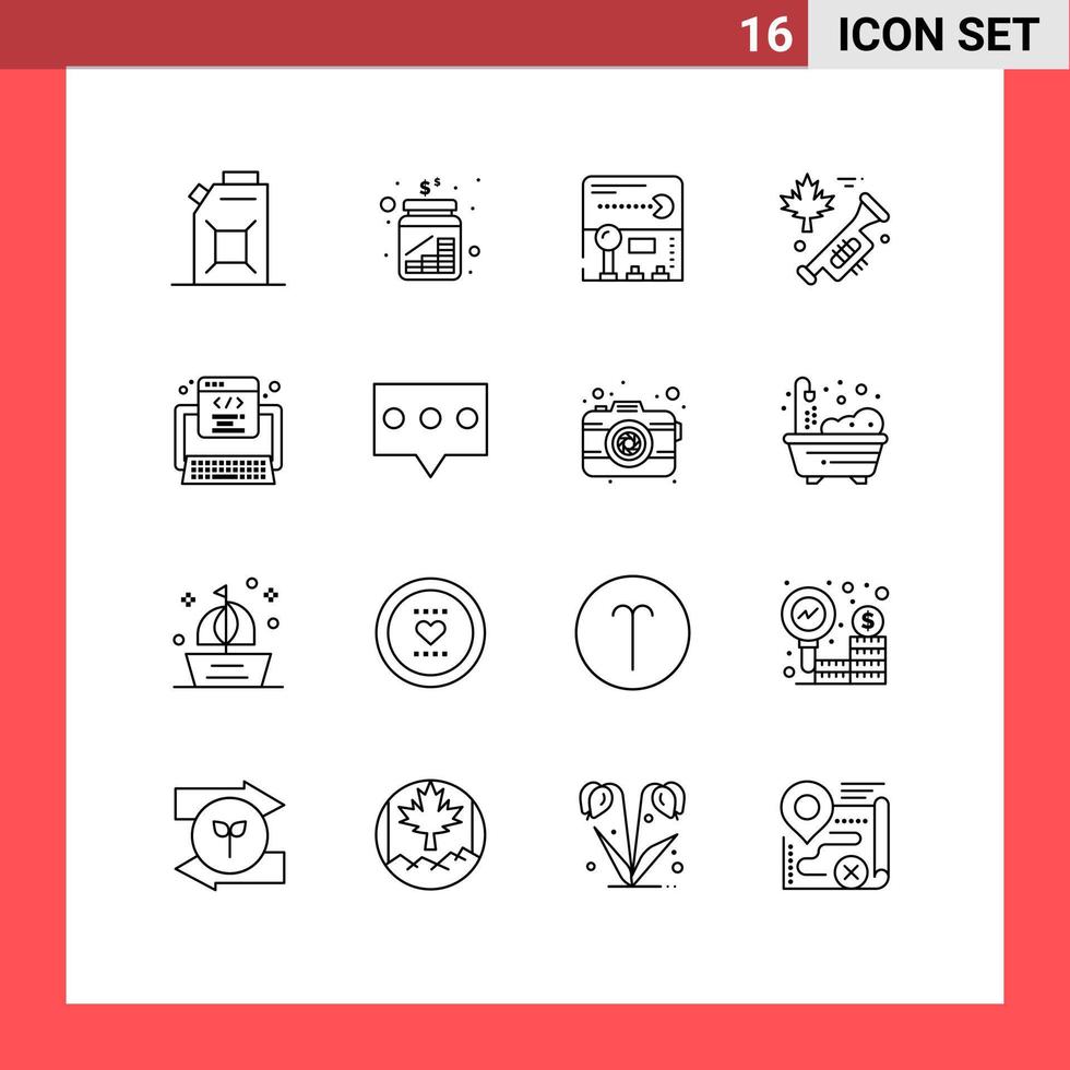 Group of 16 Outlines Signs and Symbols for program code joystick laud canada Editable Vector Design Elements