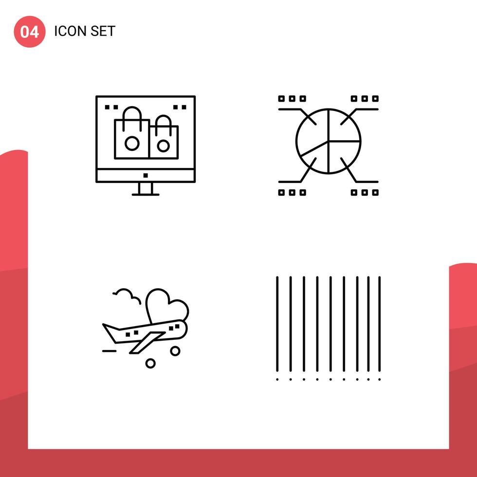 Set of 4 Modern UI Icons Symbols Signs for box fly gift graphical plane Editable Vector Design Elements