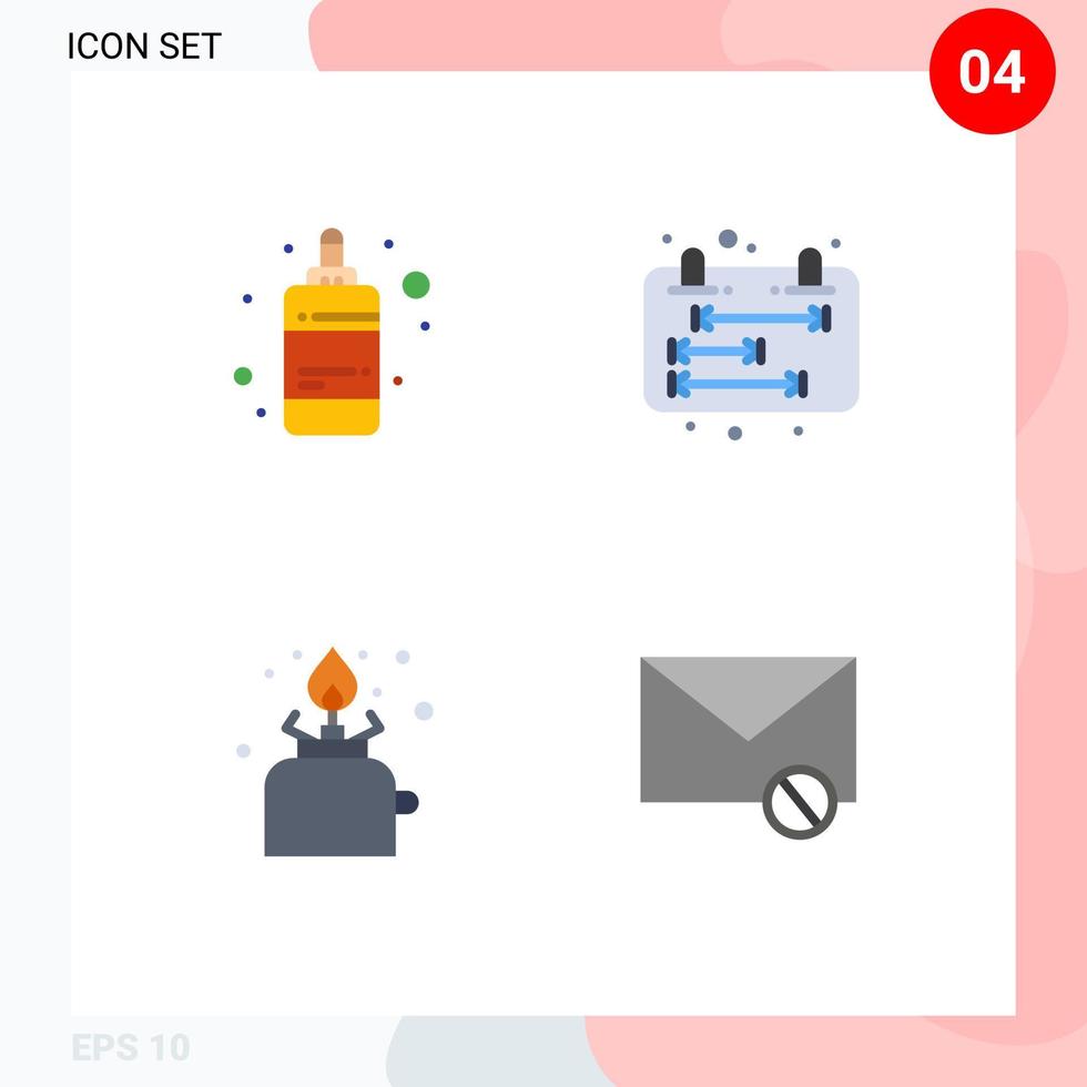 Modern Set of 4 Flat Icons and symbols such as bottle cooking printing management picnic Editable Vector Design Elements