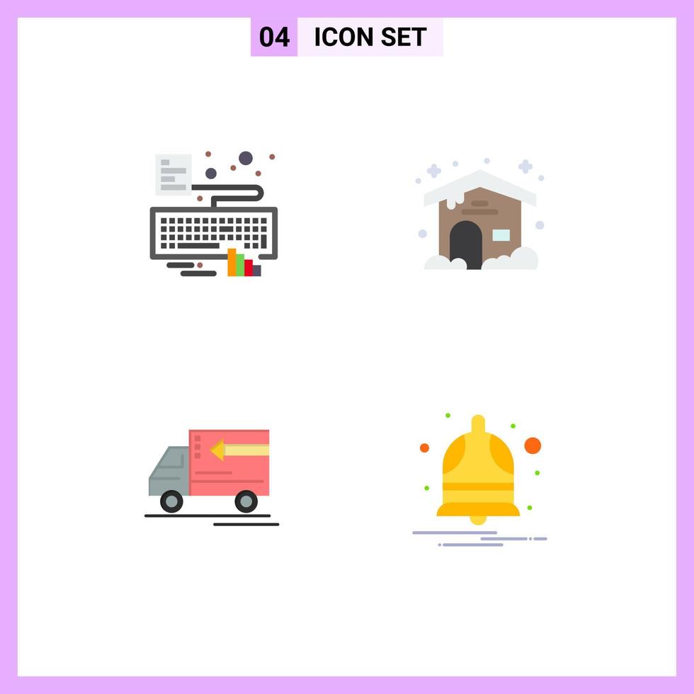 Editable Vector Line Pack of 4 Simple Flat Icons of hands gooods attach cloudy bell Editable Vector Design Elements