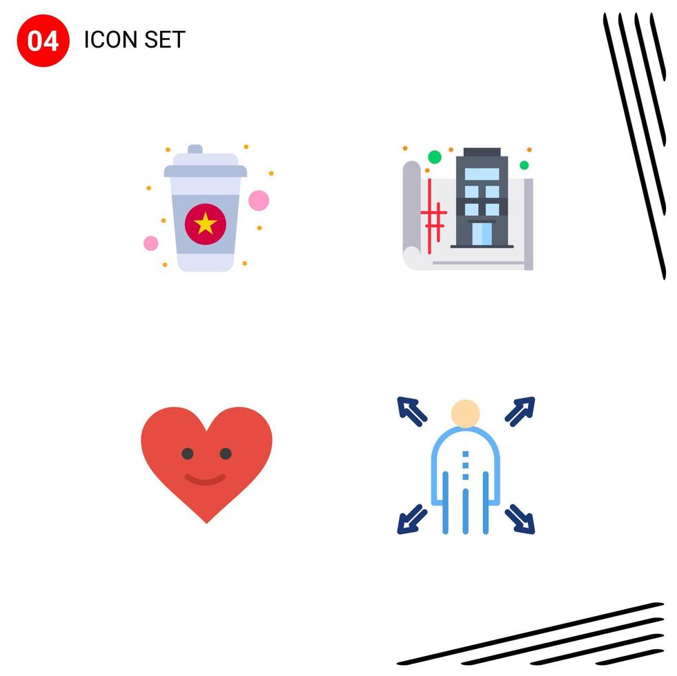 Set of 4 Vector Flat Icons on Grid for hot love drink floor happy Editable Vector Design Elements