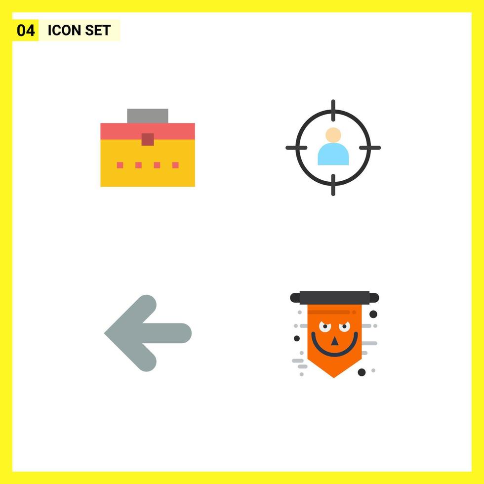 Group of 4 Modern Flat Icons Set for bag arrow interface target back Editable Vector Design Elements