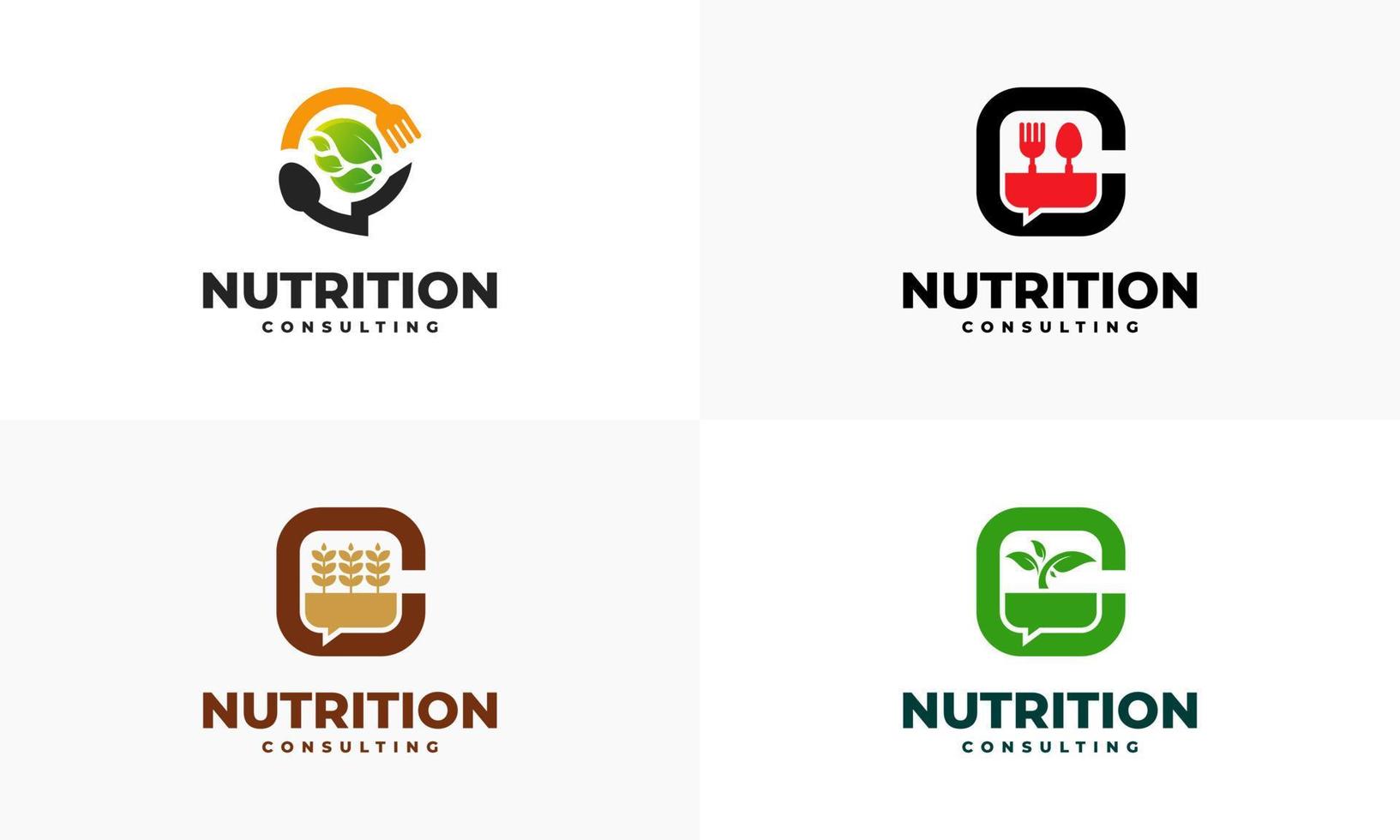 consultoría de nutrición diseños de logotipos concepto vector, plantilla de diseños de logotipos de charla sobre alimentos, símbolo de icono vector