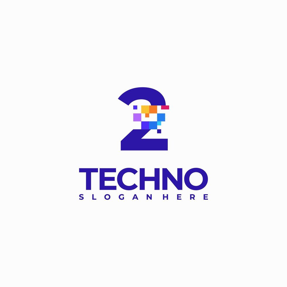 2 Pixel Number Logo Design Template, Pixel Technology logo symbol concept vector