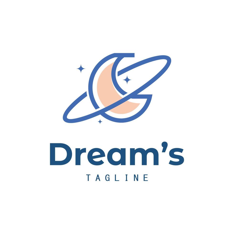 logotipo de luna de sueños lindos en diseños de vectores de estilo de arte en línea, logotipo espacial