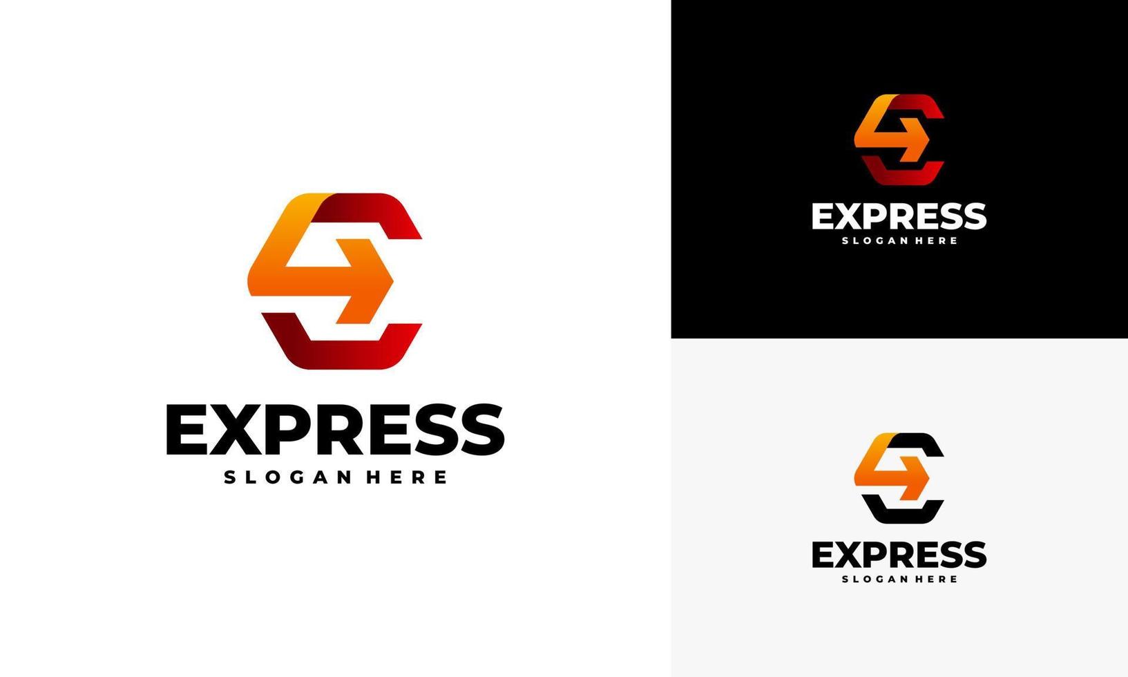 Fast Forward Express logo designs vector, Modern E Initial Express logo template vector