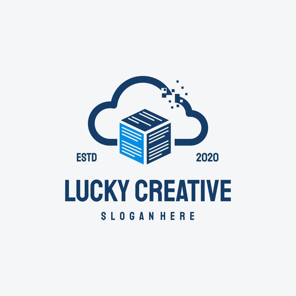 Cloud Data logo retro vintage vector template, Pixel Document, Technology logo symbol