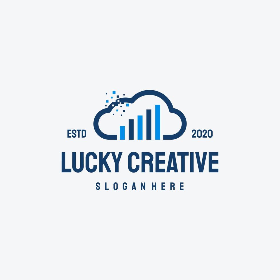 Cloud Data logo retro vintage vector template, Pixel Document, Technology logo symbol