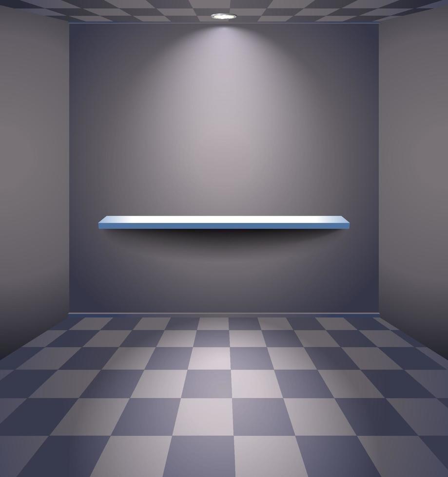 Grey room with checked floor and shelf vector