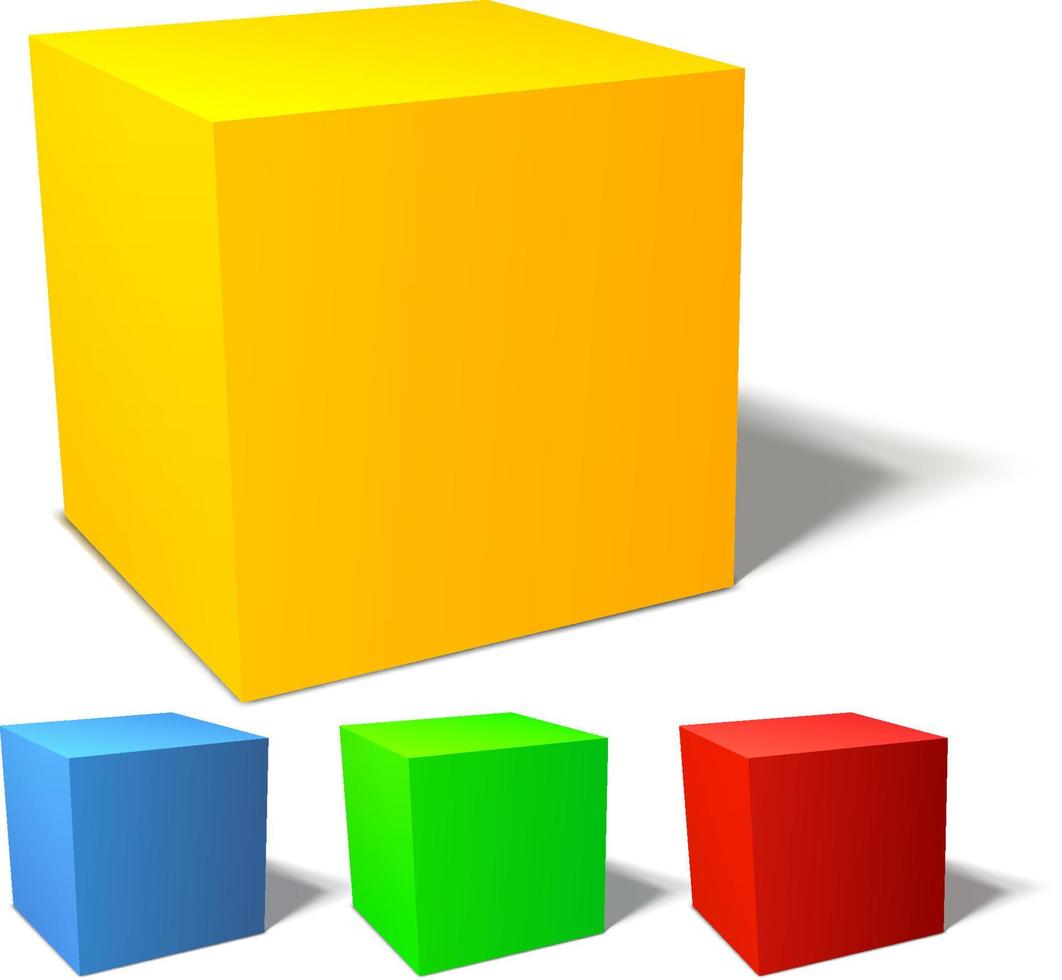 conjunto de cuatro cubos de colores brillantes. rojo, verde, azul y amarillo vector