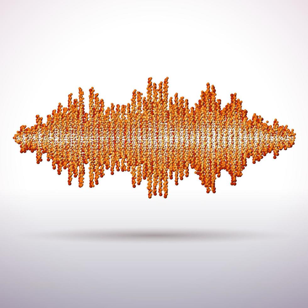 Sound waveform made of chaotic orange balls vector