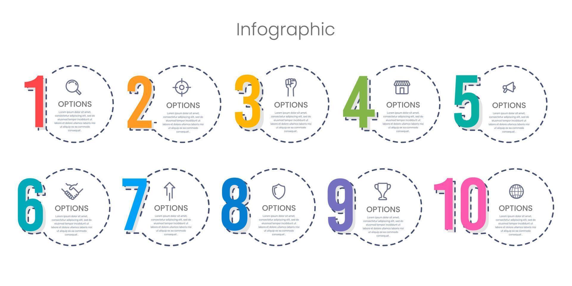 conjunto de números 1 a 10 infografía de parche de círculo. ilustración vectorial vector