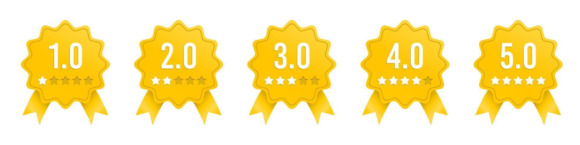 Set of gold badge rating stars. Feedback or ranking. Premium rating. Vector illustration.